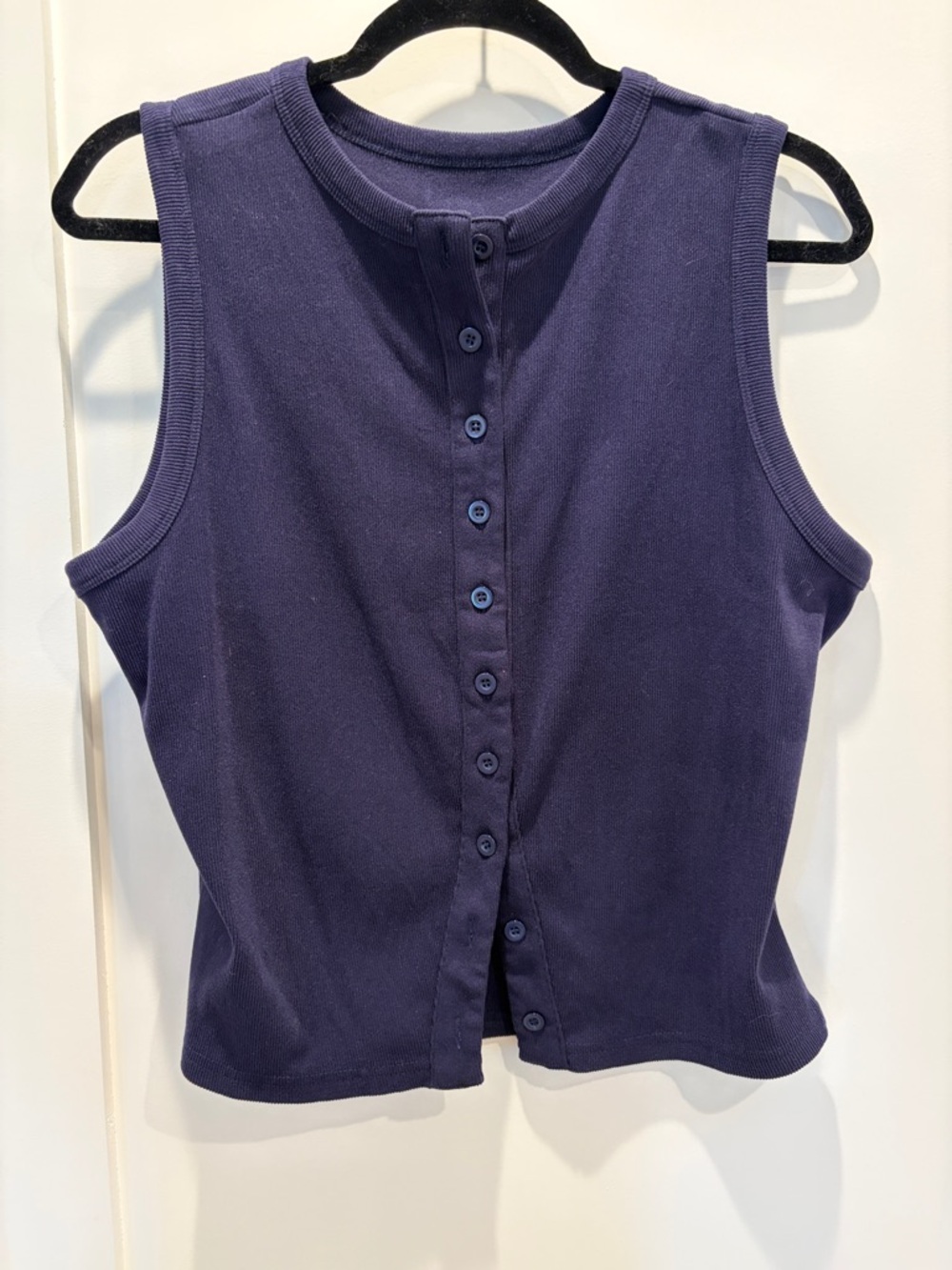 Sleeveless Button-Front Ribbed Tank Top - Navy